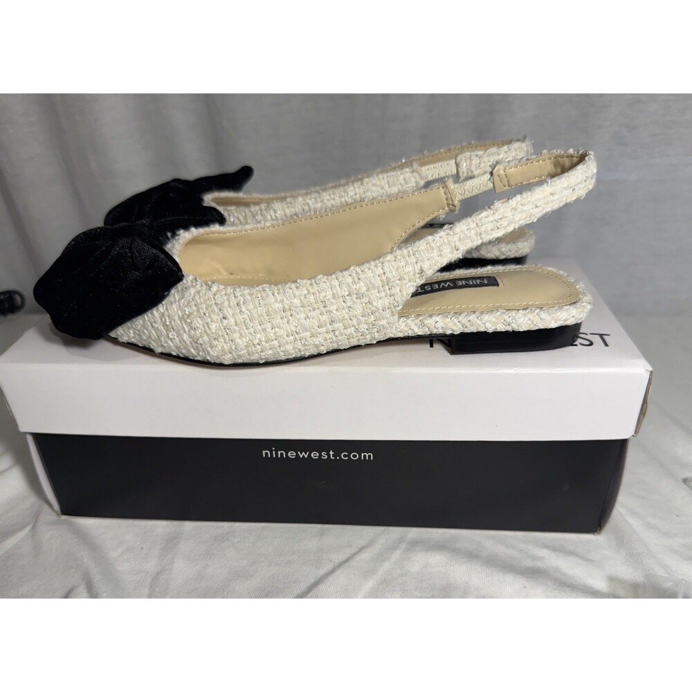 NEW NIB Nine West Junnie2 Flat Sandals Ivory Womens Size 5 Bow Summer Shoes